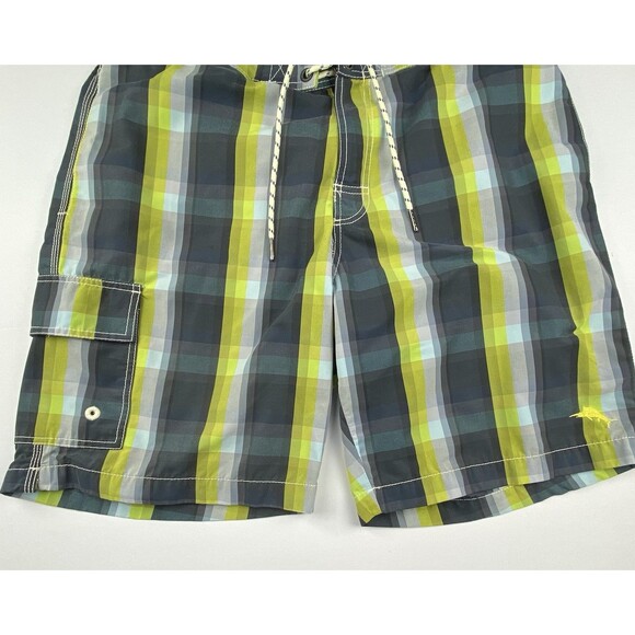 Tommy Bahama Relax Swim Trunks Mens L Green Blue Plaid Cargo Lined Preppy - Picture 3 of 13